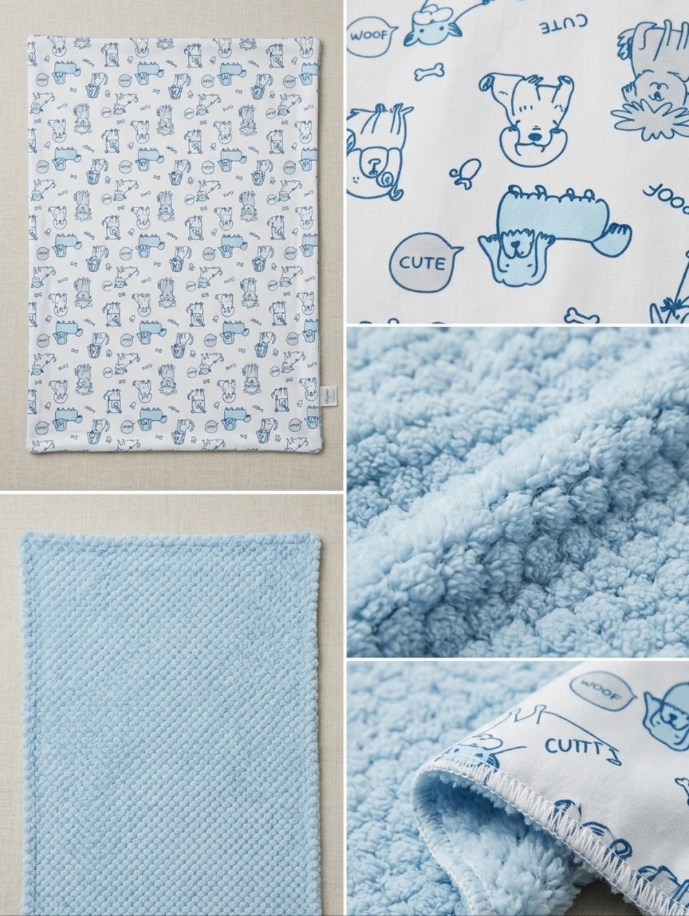 Blue Puppy Print Reversible Baby Blanket